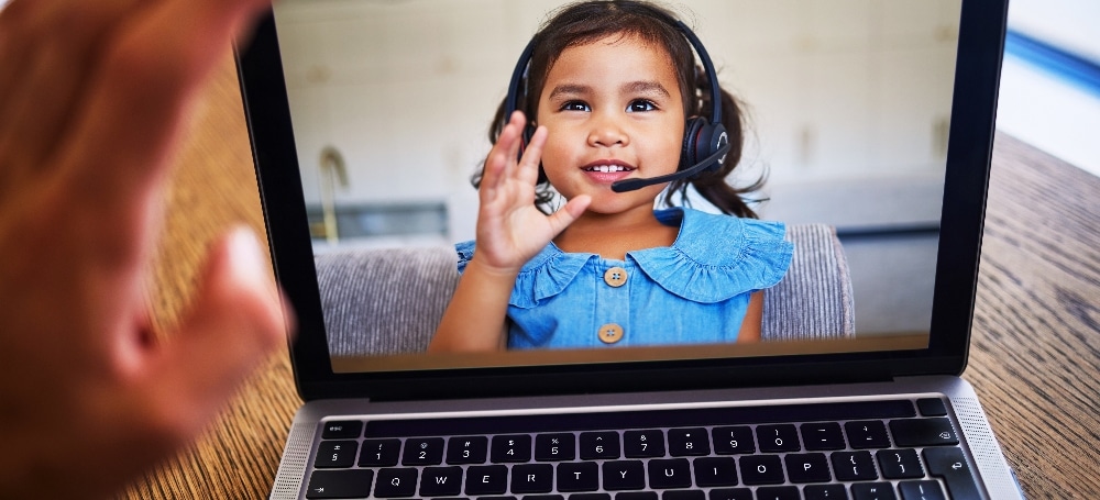 Young girl on virtual child therapy session